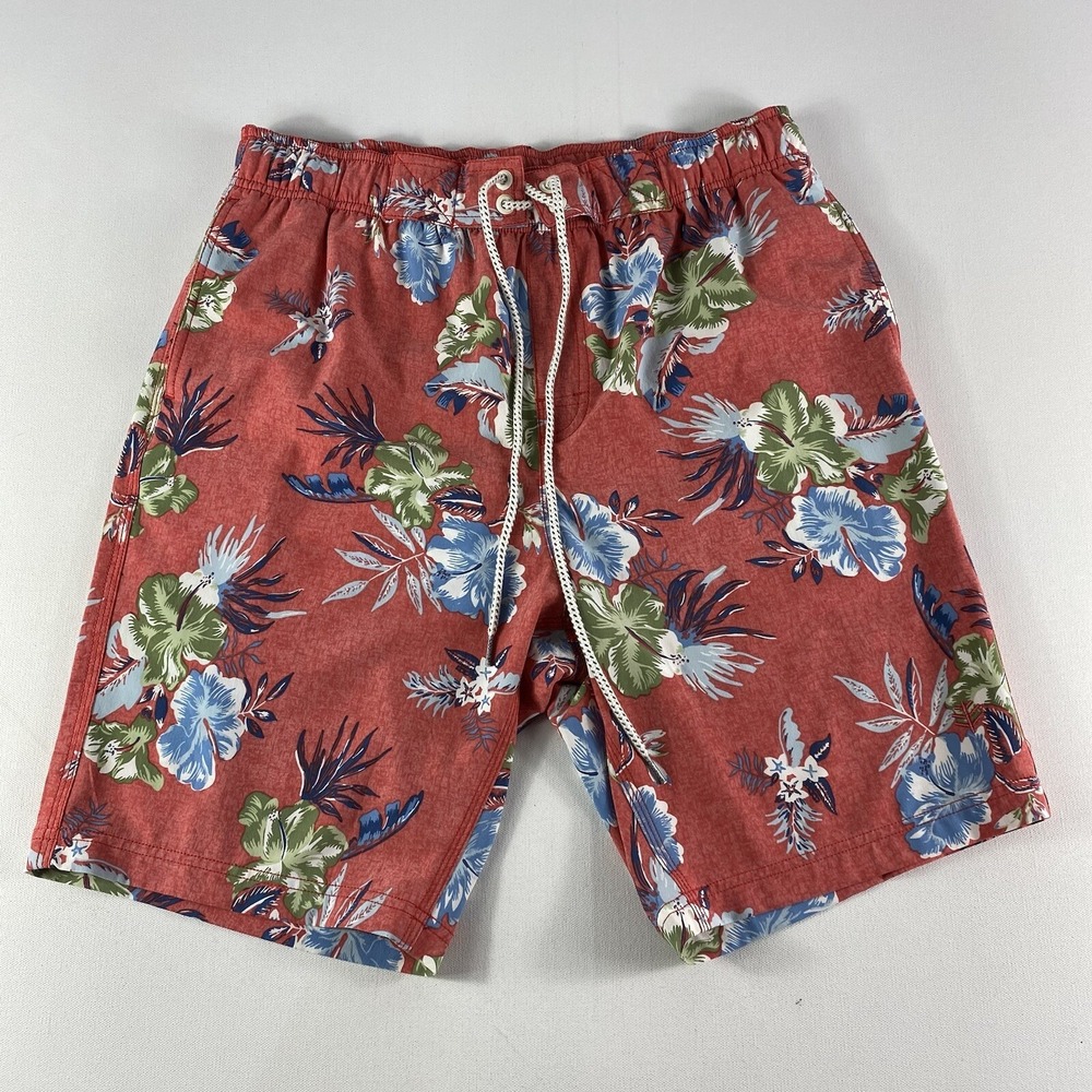 Coolibar Swim Trunks Adult Medium UPF 50 Mesh Lined Drawstring Red Floral Mens